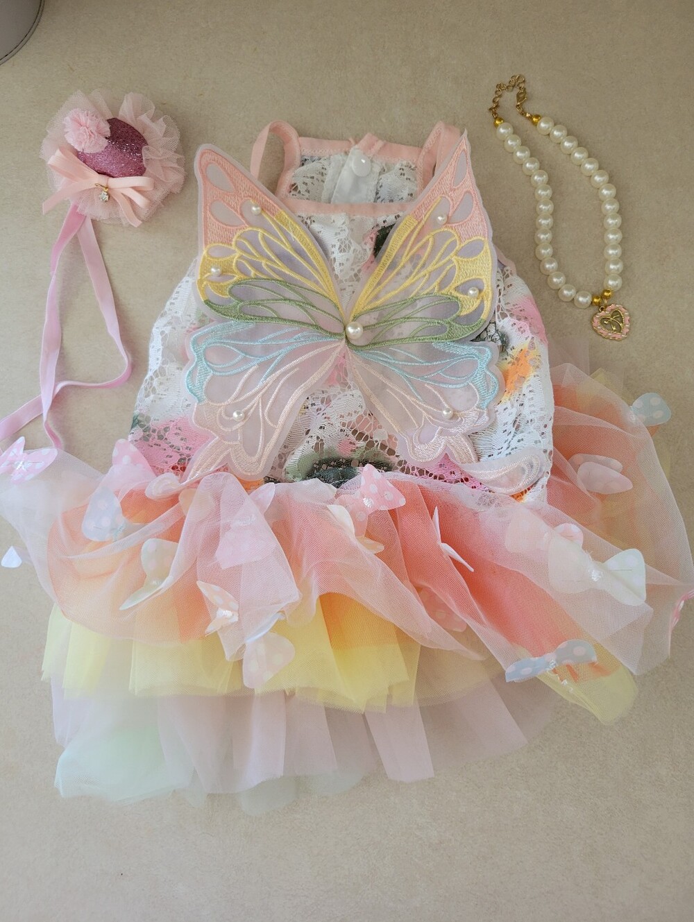 Small Dog Butterfly Princess Costume With Accessories Sz. XL